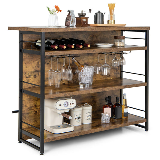 Kitchen Island With 4-Tier Storage Shelf, Long Footrest, Rustic, Brown Kitchen Islands & Carts Rustic Brown at Gallery Canada