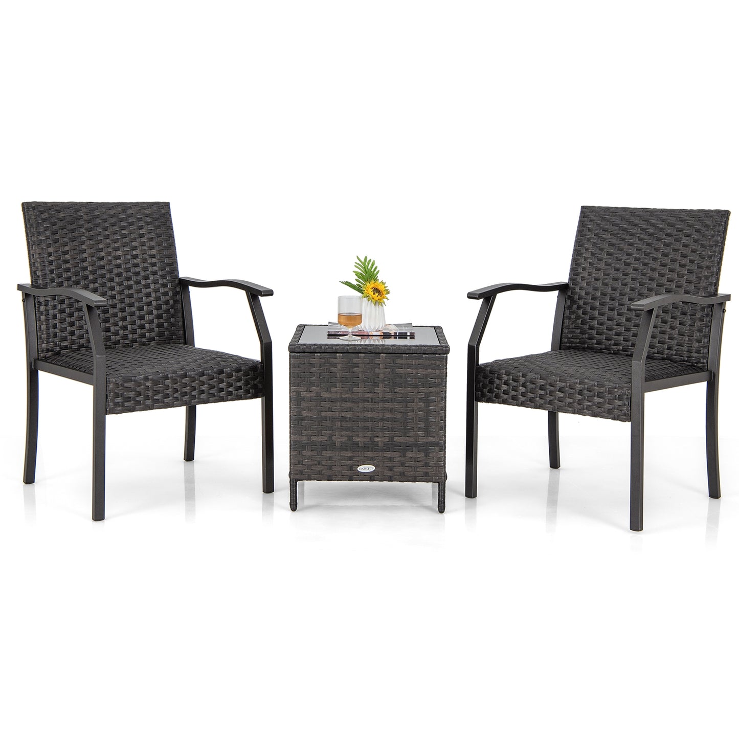 3 Piece Patio Wicker Chair Set with Quick Dry Foam Cushions All Weather, Brown Patio Conversation Sets at Gallery Canada
