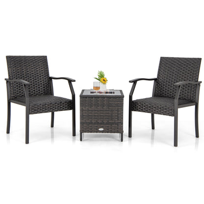 3 Piece Patio Wicker Chair Set with Quick Dry Foam Cushions All Weather, Brown Patio Conversation Sets at Gallery Canada