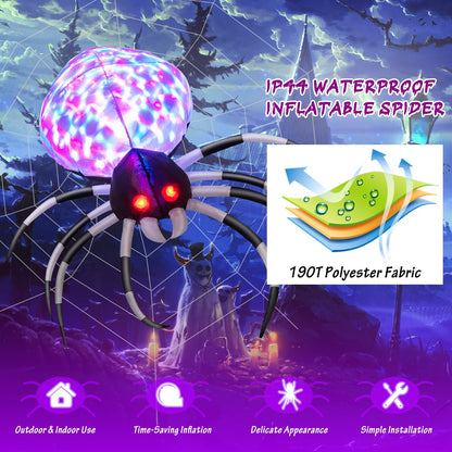 3.5 Feet Wall Halloween Inflatable Spider with Multi-Color Lights and Built-In Blower, Purple