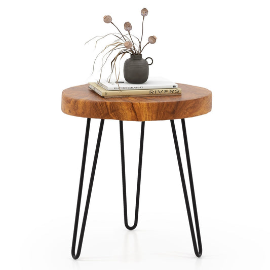 Round Reclaimed Recycled Indonesia Teak Wood End Table, Brown - Gallery Canada