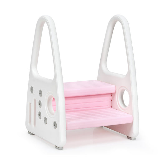 Kids Step Stool Learning Helper with Armrest for Kitchen Toilet Potty Training, Pink