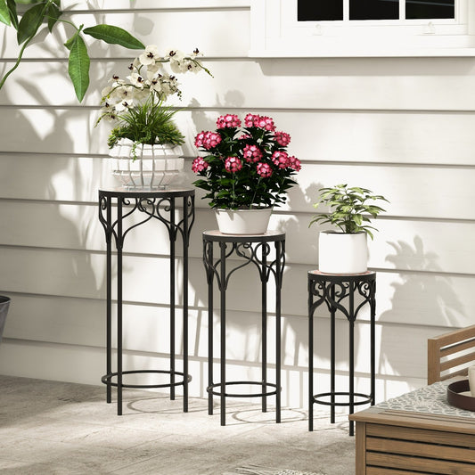 Decorative Flower Display Holder with Ceramic Top for Patio, Black - Gallery Canada