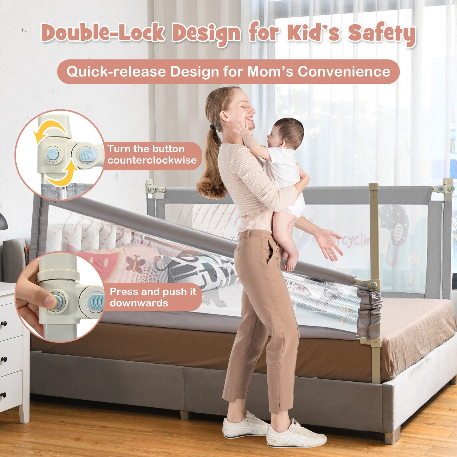Vertical Lifting Baby Bed Rail with Lock-L, Gray Bed Rails at Gallery Canada
