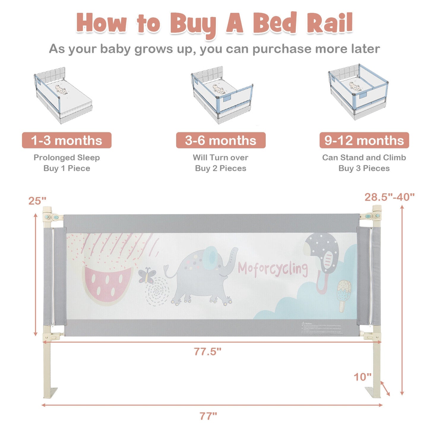 Vertical Lifting Baby Bed Rail with Lock-L, Gray Bed Rails at Gallery Canada