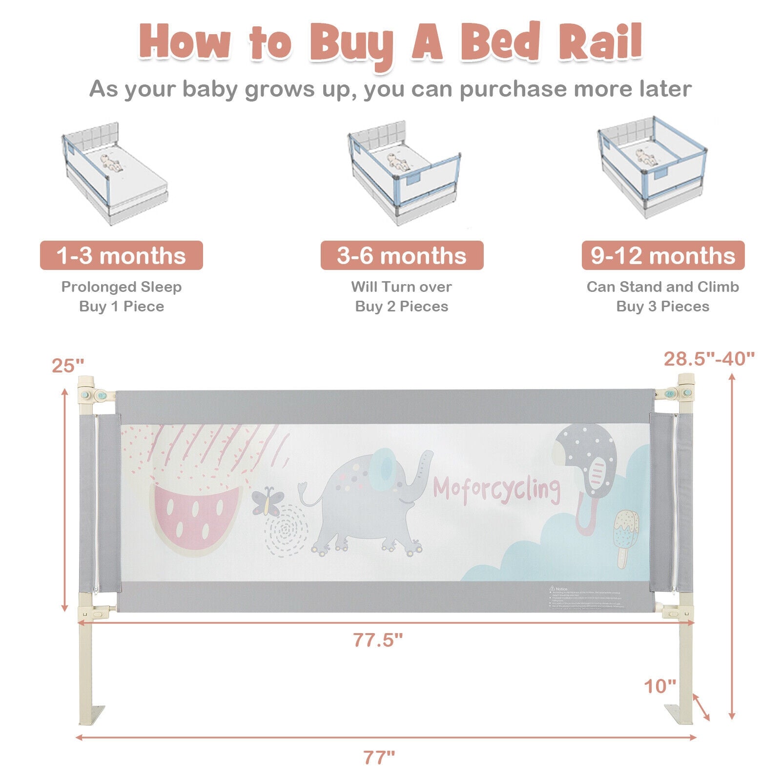 Vertical Lifting Baby Bed Rail with Lock-L, Gray Bed Rails at Gallery Canada