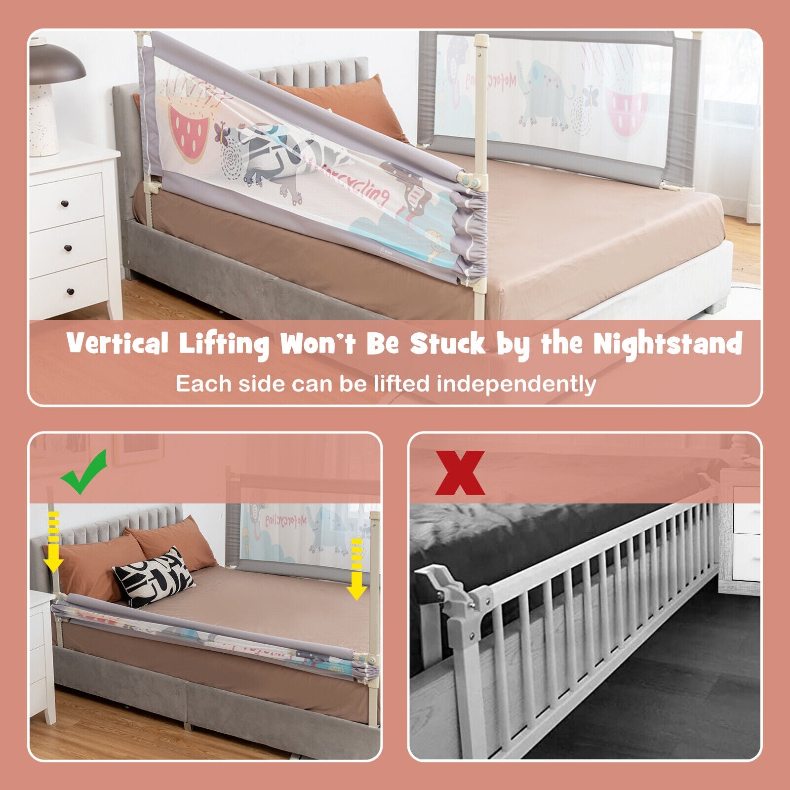 Vertical Lifting Baby Bed Rail with Lock-L, Gray Bed Rails at Gallery Canada