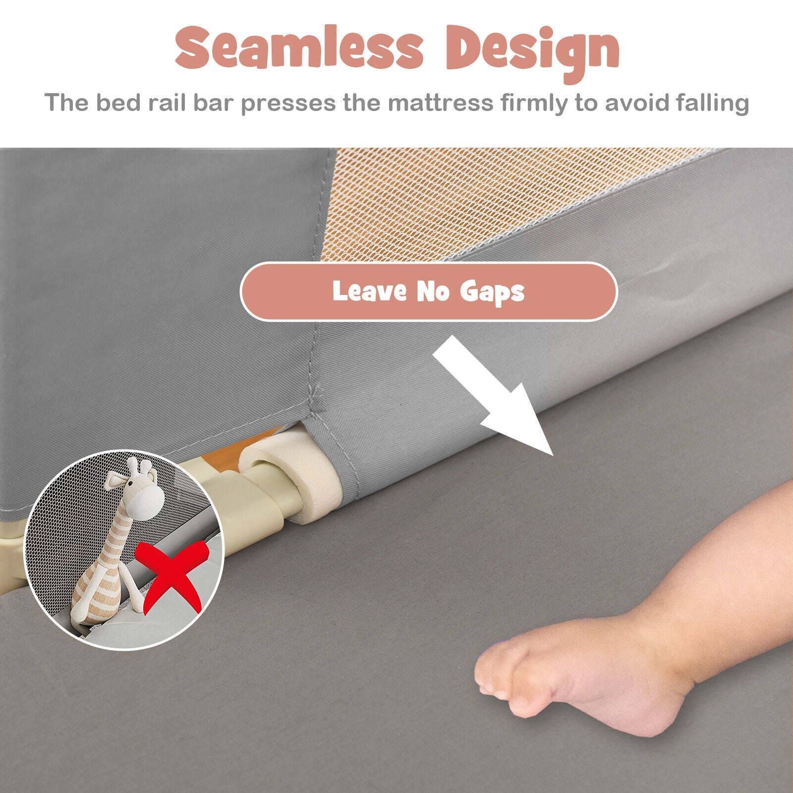 Vertical Lifting Baby Bed Rail with Lock-L, Gray Bed Rails at Gallery Canada