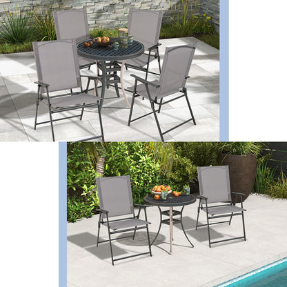 2 Pieces Patio Folding Chairs with Armrests for Deck Garden Yard, Gray Patio Dining Chairs at Gallery Canada