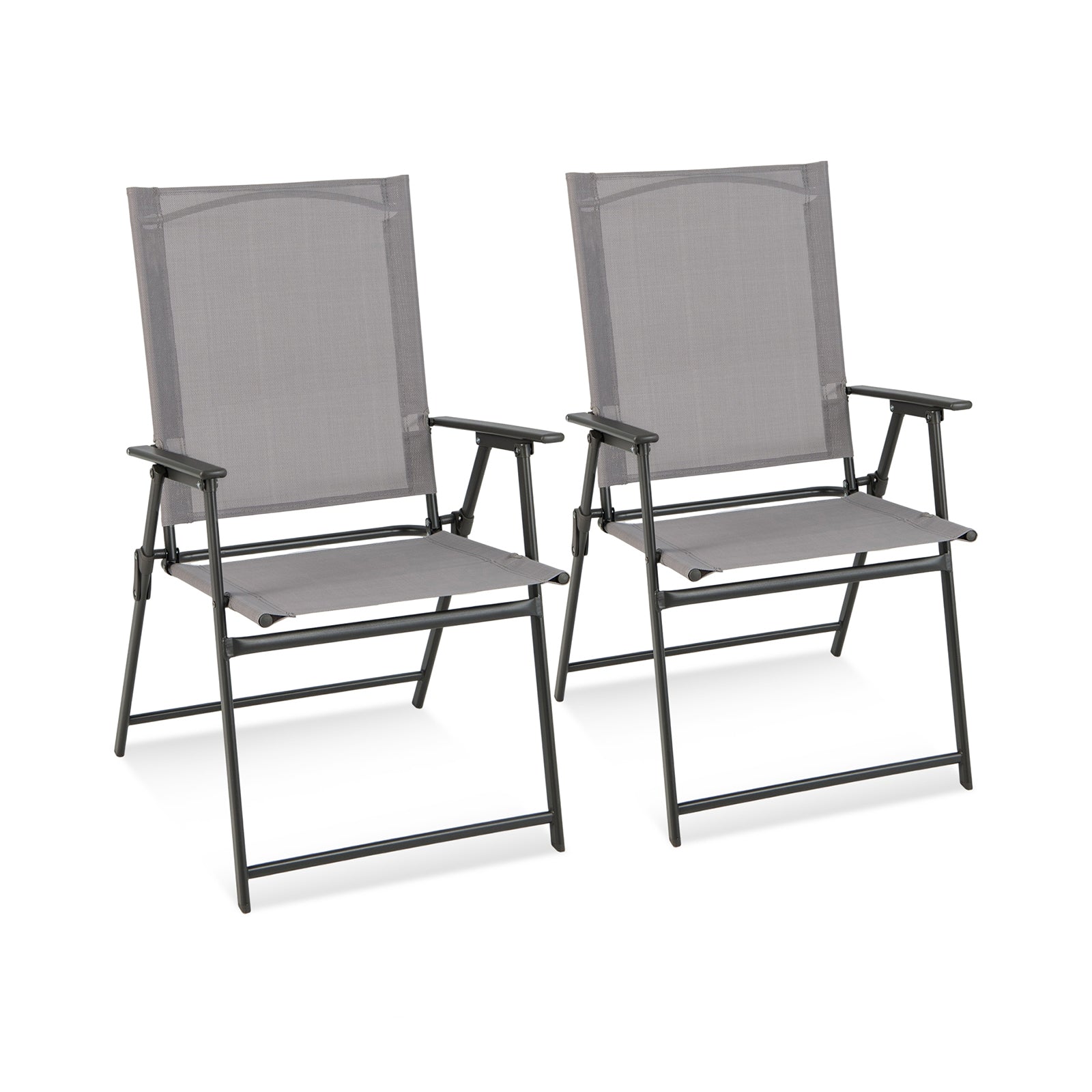 2 Pieces Patio Folding Chairs with Armrests for Deck Garden Yard, Gray Patio Dining Chairs Gray at Gallery Canada