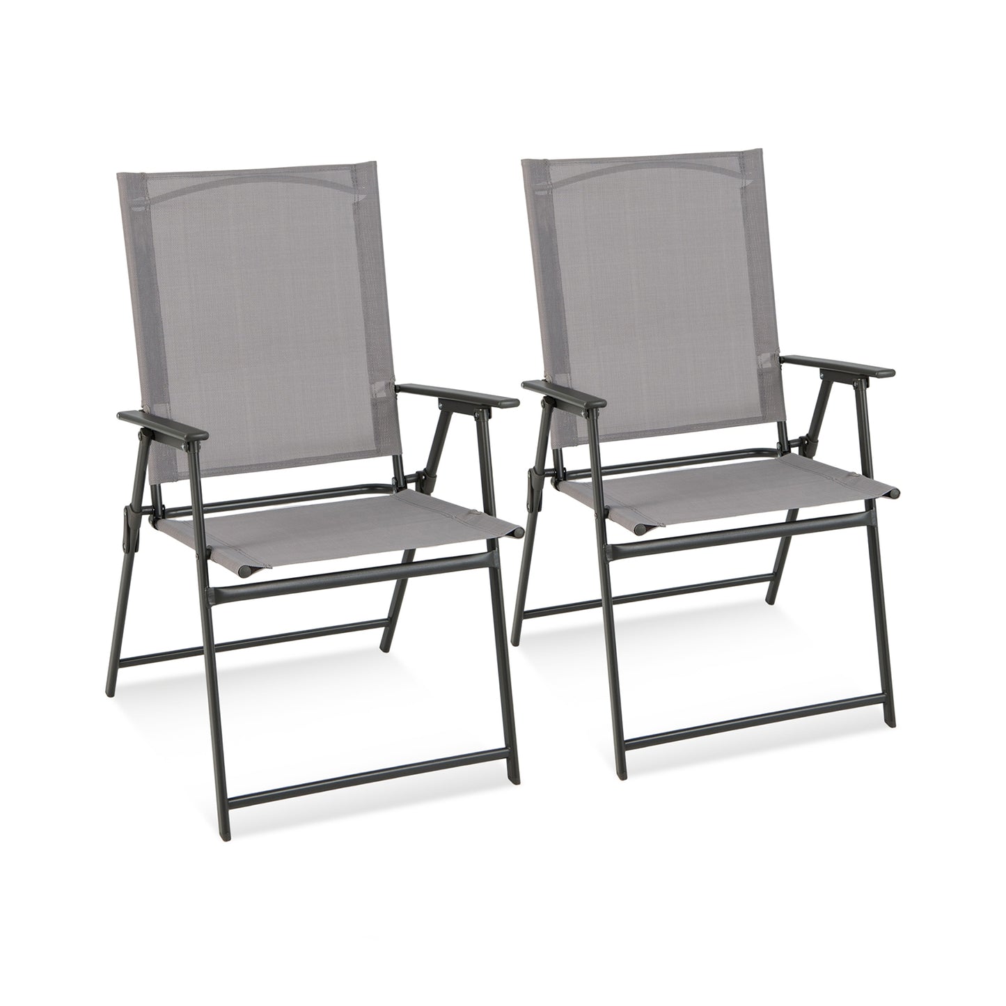 2 Pieces Patio Folding Chairs with Armrests for Deck Garden Yard, Gray Patio Dining Chairs at Gallery Canada