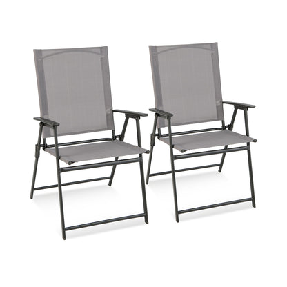 2 Pieces Patio Folding Chairs with Armrests for Deck Garden Yard, Gray Patio Dining Chairs at Gallery Canada