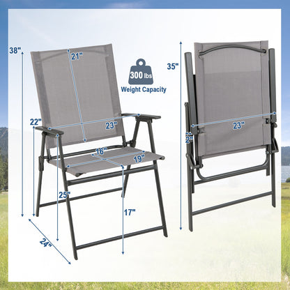 2 Pieces Patio Folding Chairs with Armrests for Deck Garden Yard, Gray Patio Dining Chairs at Gallery Canada