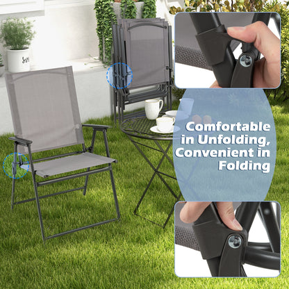 2 Pieces Patio Folding Chairs with Armrests for Deck Garden Yard, Gray Patio Dining Chairs at Gallery Canada
