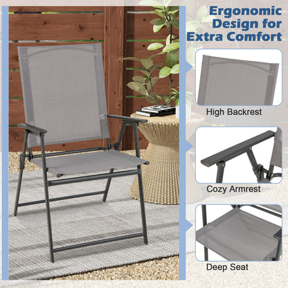 2 Pieces Patio Folding Chairs with Armrests for Deck Garden Yard, Gray Patio Dining Chairs at Gallery Canada