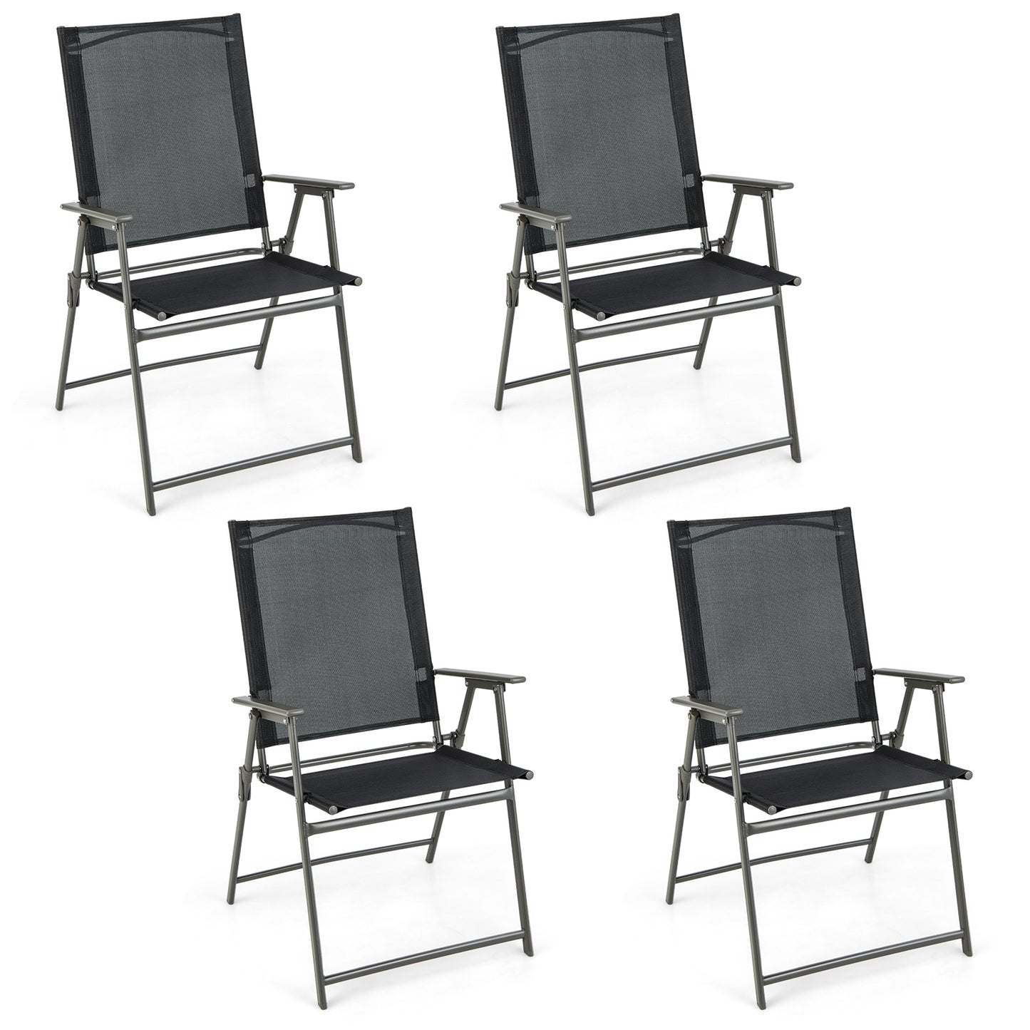 Set of 4 Patio Folding Chair Set with Rustproof Metal Frame, Black Beach & Lawn Chairs at Gallery Canada