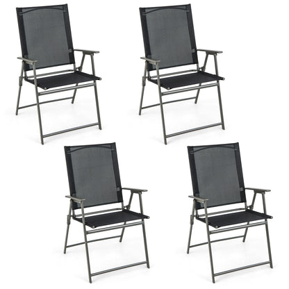 Set of 4 Patio Folding Chair Set with Rustproof Metal Frame, Black Beach & Lawn Chairs at Gallery Canada
