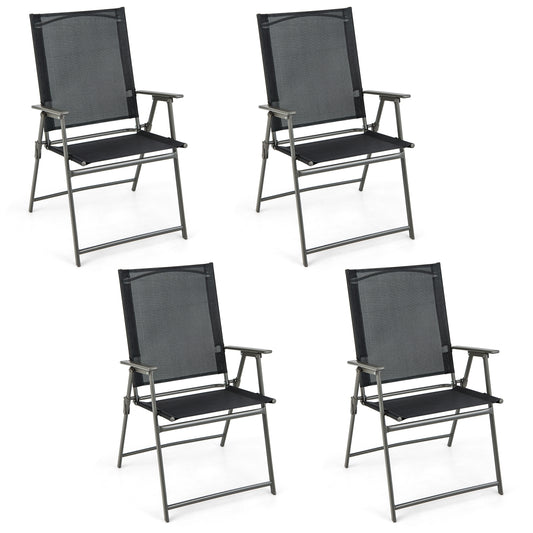 4 Folding Patio Chairs, Rustproof Metal Frame, Black