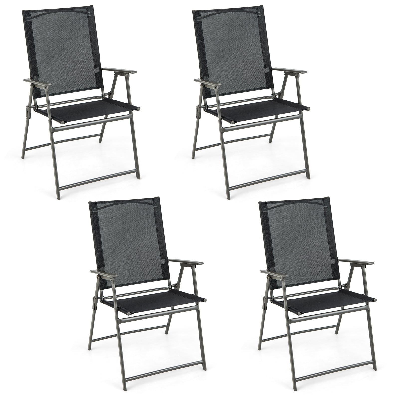 Set of 4 Patio Folding Chair Set with Rustproof Metal Frame, Black Beach & Lawn Chairs Black at Gallery Canada