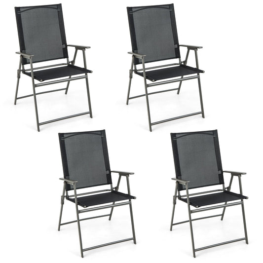 Set of 4 Patio Folding Chair Set with Rustproof Metal Frame, Black - Gallery Canada