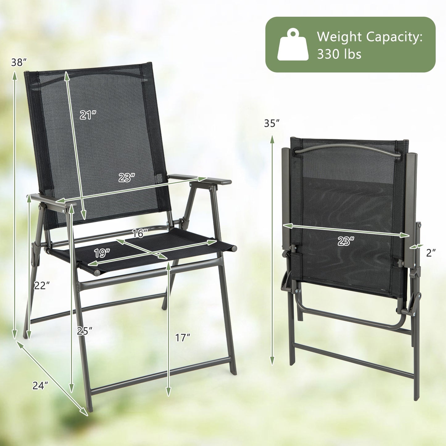 Set of 4 Patio Folding Chair Set with Rustproof Metal Frame, Black Beach & Lawn Chairs at Gallery Canada