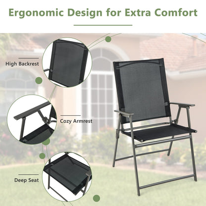 Set of 4 Patio Folding Chair Set with Rustproof Metal Frame, Black