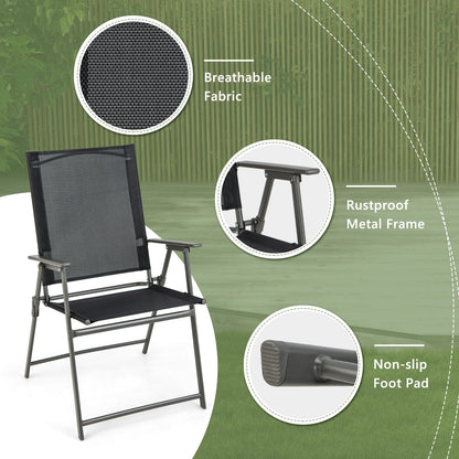 Set of 4 Patio Folding Chair Set with Rustproof Metal Frame, Black