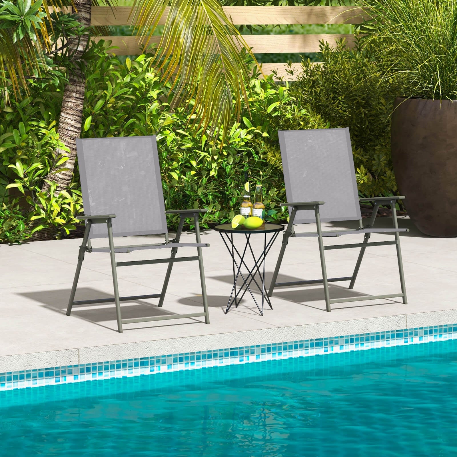 Set of 4 Patio Folding Chair Set with Rustproof Metal Frame, Gray Beach & Lawn Chairs at Gallery Canada