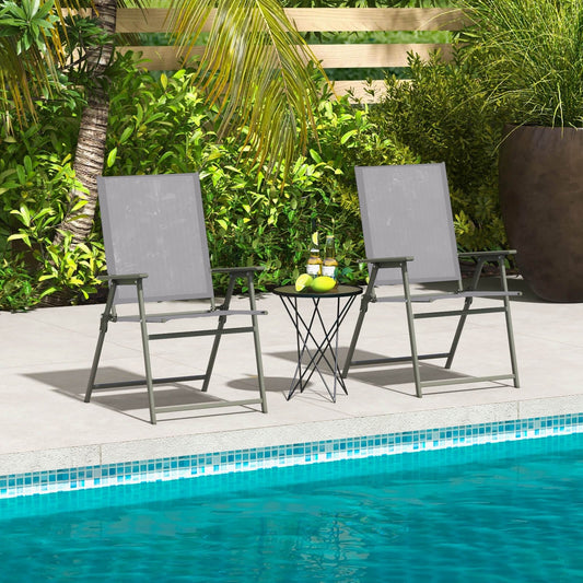 Set of 4 Patio Folding Chair Set with Rustproof Metal Frame, Gray - Gallery Canada