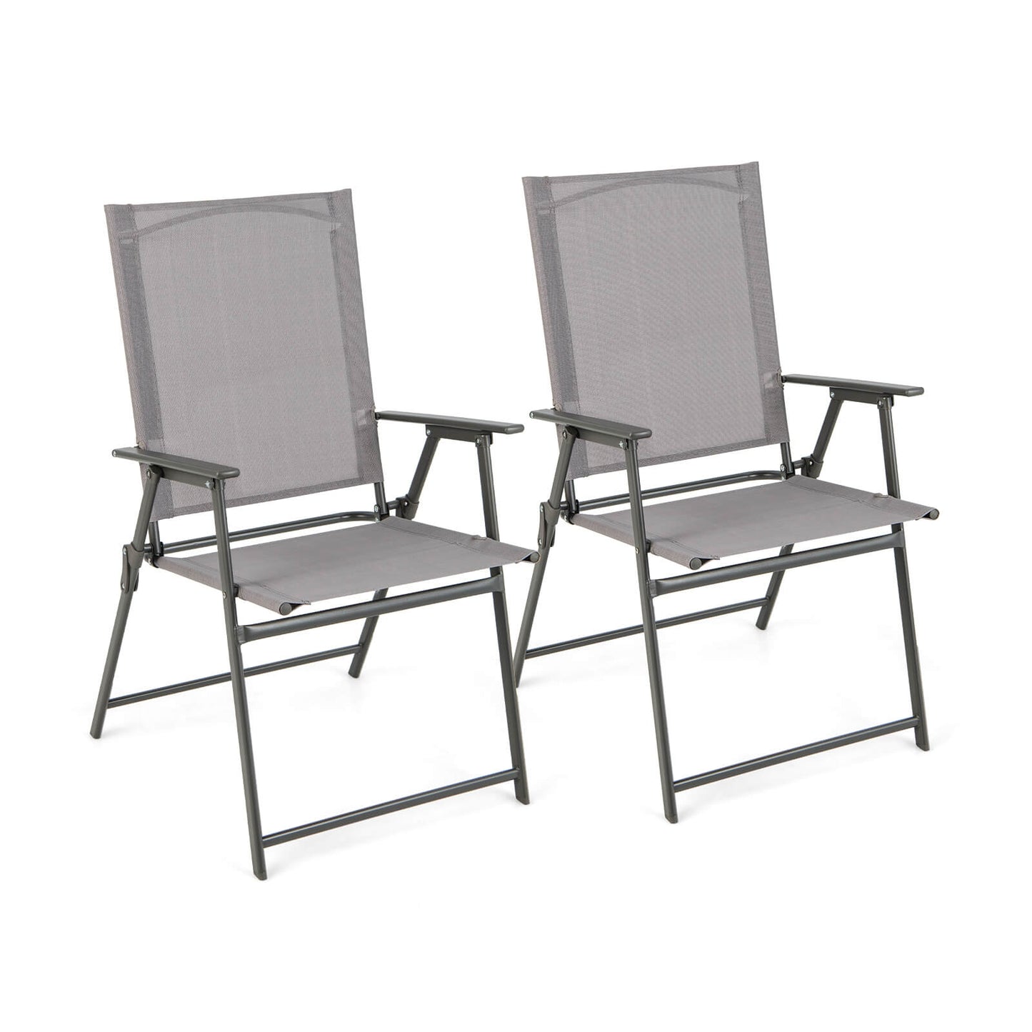 Set of 4 Patio Folding Chair Set with Rustproof Metal Frame, Gray Beach & Lawn Chairs at Gallery Canada