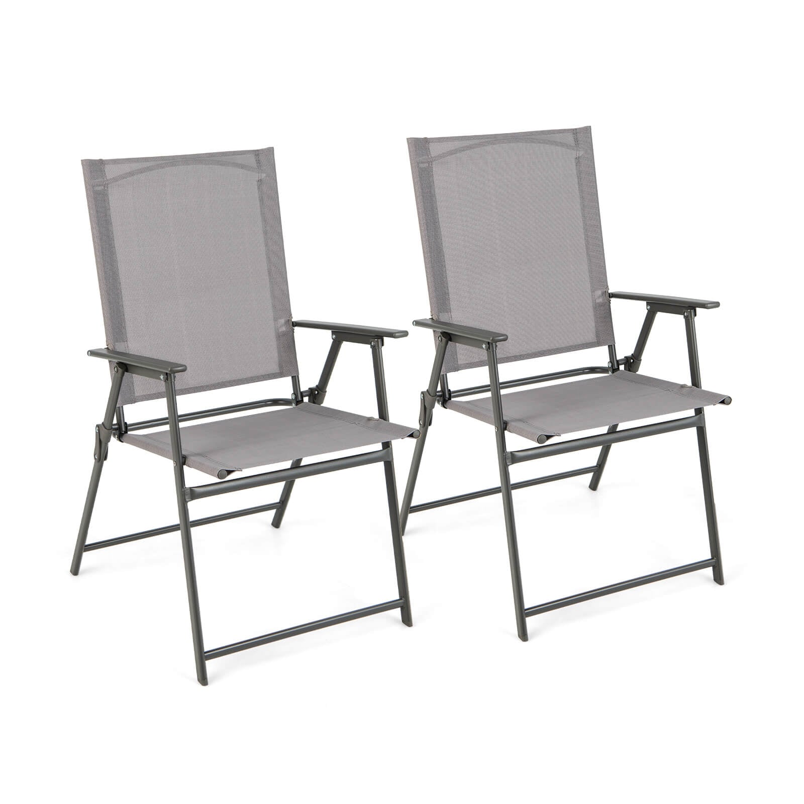 Set of 4 Patio Folding Chair Set with Rustproof Metal Frame, Gray Beach & Lawn Chairs at Gallery Canada