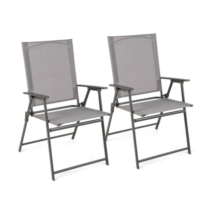 Set of 4 Patio Folding Chair Set with Rustproof Metal Frame, Gray Beach & Lawn Chairs at Gallery Canada