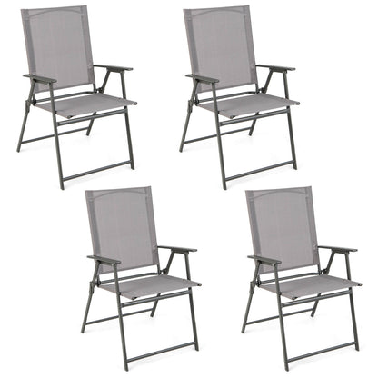 Set of 4 Patio Folding Chair Set with Rustproof Metal Frame, Gray Beach & Lawn Chairs at Gallery Canada