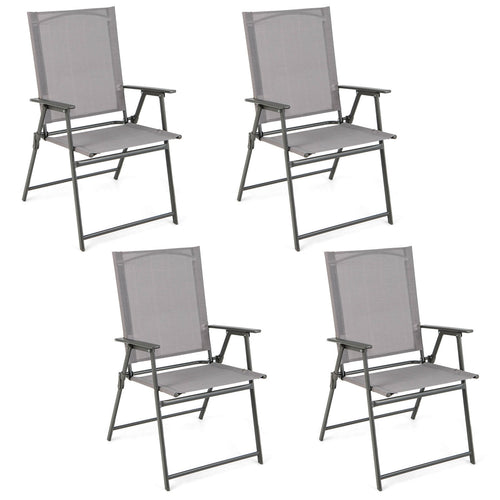 Patio Folding Chair Set, 4 Pack, Rustproof Metal Frame, Gray