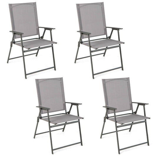 Set of 4 Patio Folding Chair Set with Rustproof Metal Frame, Gray - Gallery Canada