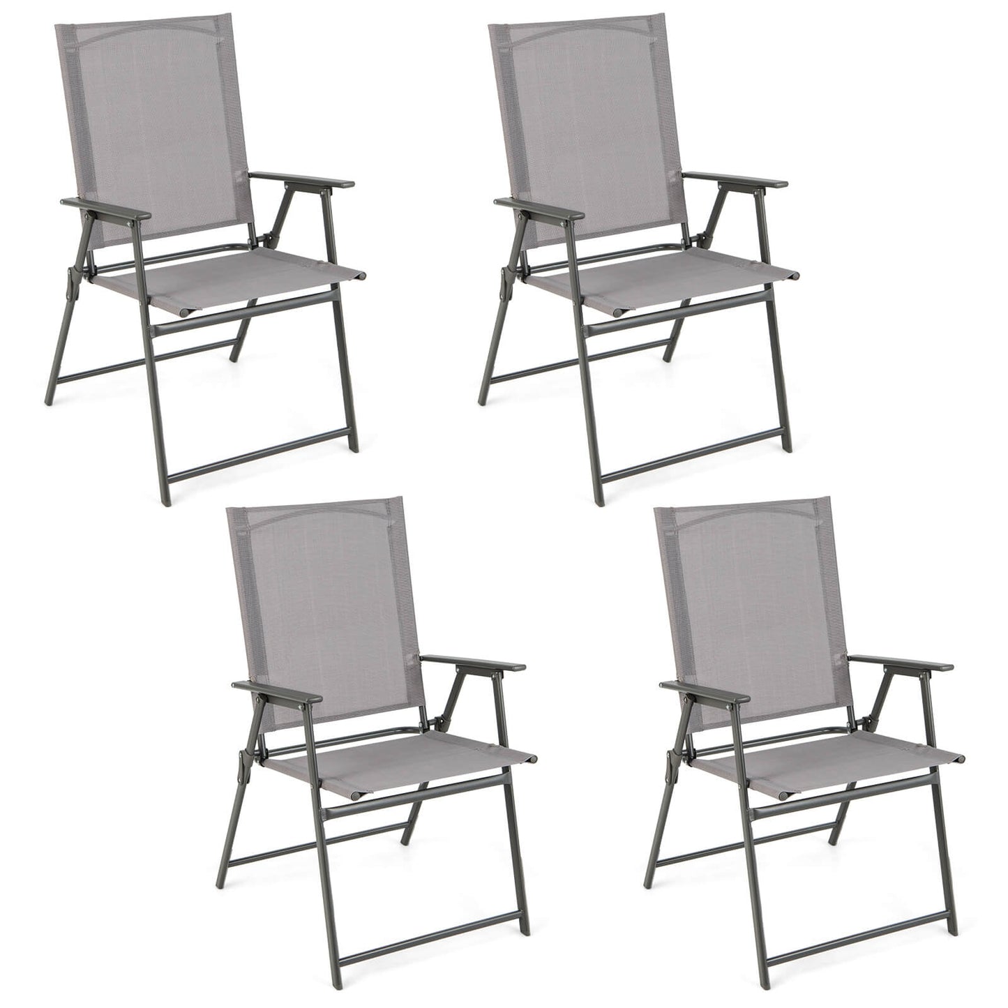 Set of 4 Patio Folding Chair Set with Rustproof Metal Frame, Gray Beach & Lawn Chairs Gray at Gallery Canada