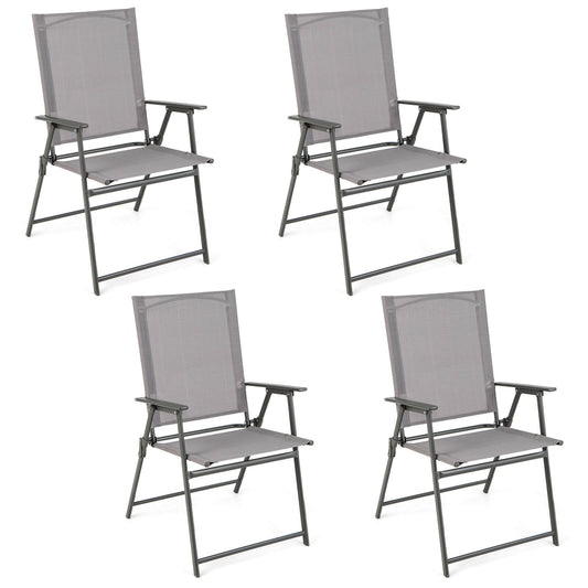 Set of 4 Patio Folding Chair Set with Rustproof Metal Frame, Gray Beach & Lawn Chairs Gray at Gallery Canada