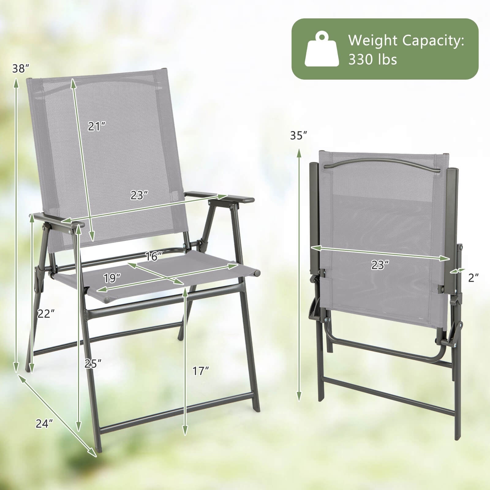 Set of 4 Patio Folding Chair Set with Rustproof Metal Frame, Gray Beach & Lawn Chairs at Gallery Canada
