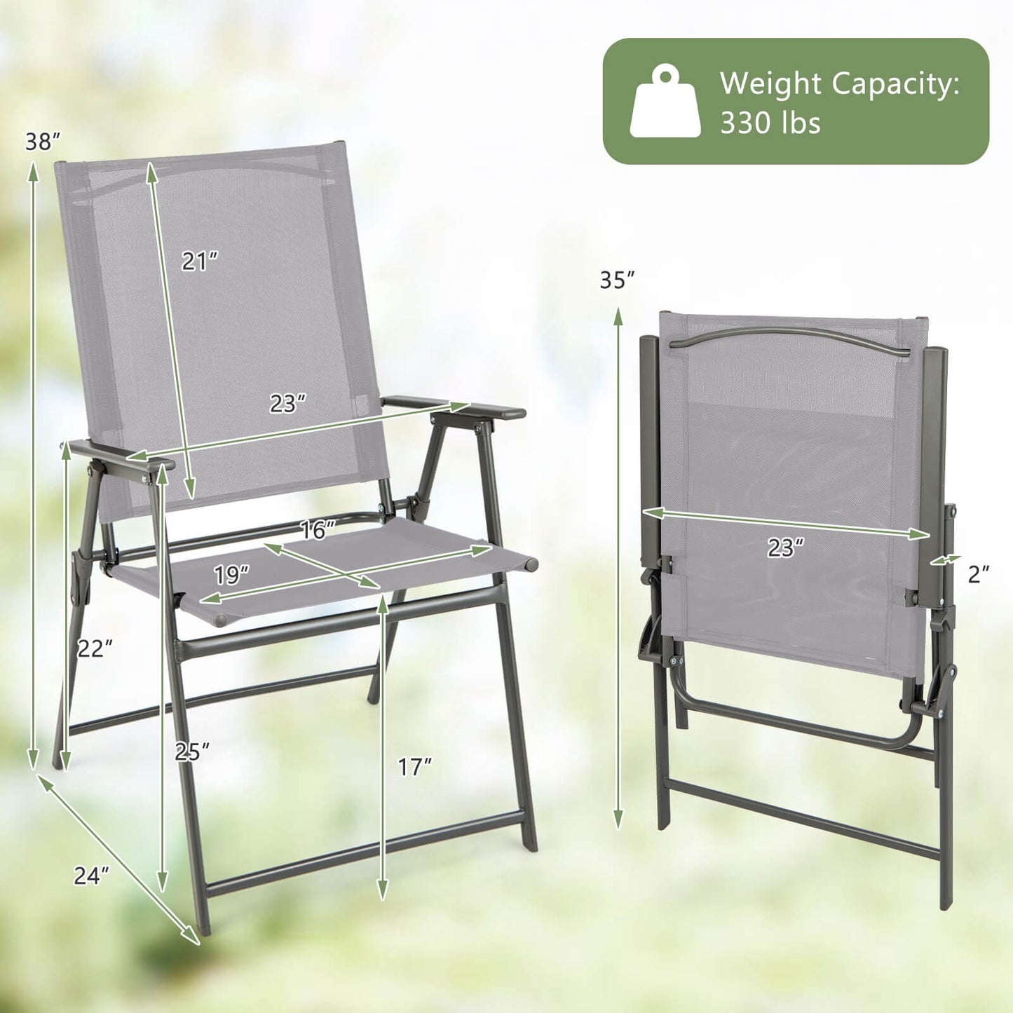 Set of 4 Patio Folding Chair Set with Rustproof Metal Frame, Gray Beach & Lawn Chairs at Gallery Canada