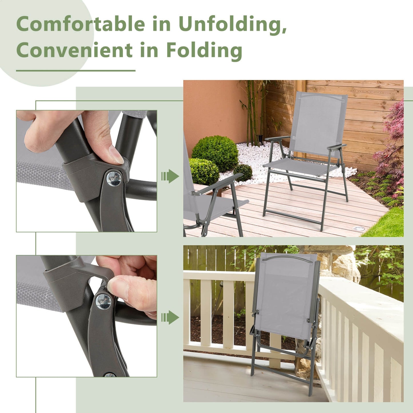 Set of 4 Patio Folding Chair Set with Rustproof Metal Frame, Gray Beach & Lawn Chairs at Gallery Canada