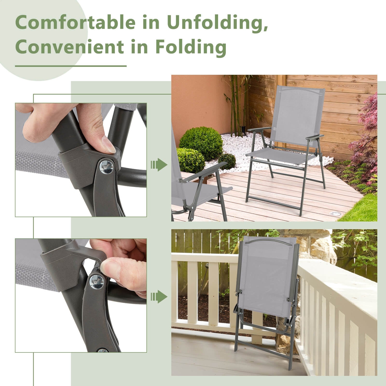 Set of 4 Patio Folding Chair Set with Rustproof Metal Frame, Gray Beach & Lawn Chairs at Gallery Canada