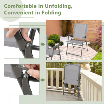 Set of 4 Patio Folding Chair Set with Rustproof Metal Frame, Gray Beach & Lawn Chairs at Gallery Canada