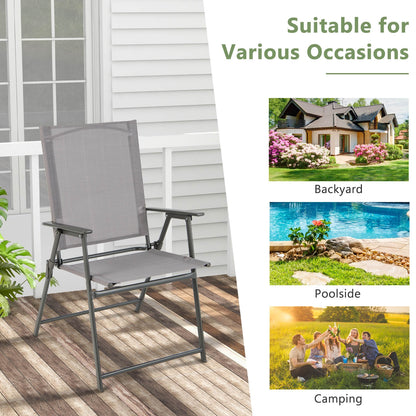 Set of 4 Patio Folding Chair Set with Rustproof Metal Frame, Gray Beach & Lawn Chairs at Gallery Canada