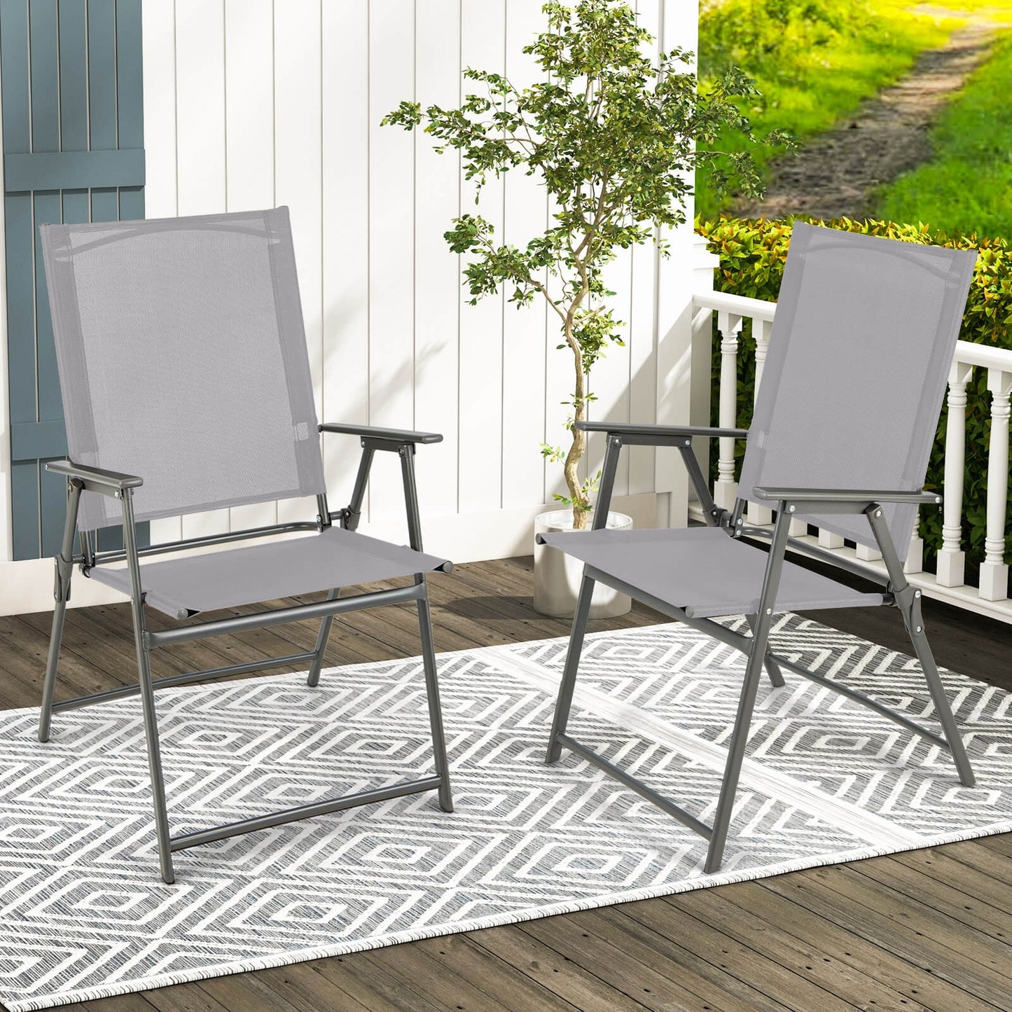 Set of 4 Patio Folding Chair Set with Rustproof Metal Frame, Gray Beach & Lawn Chairs at Gallery Canada