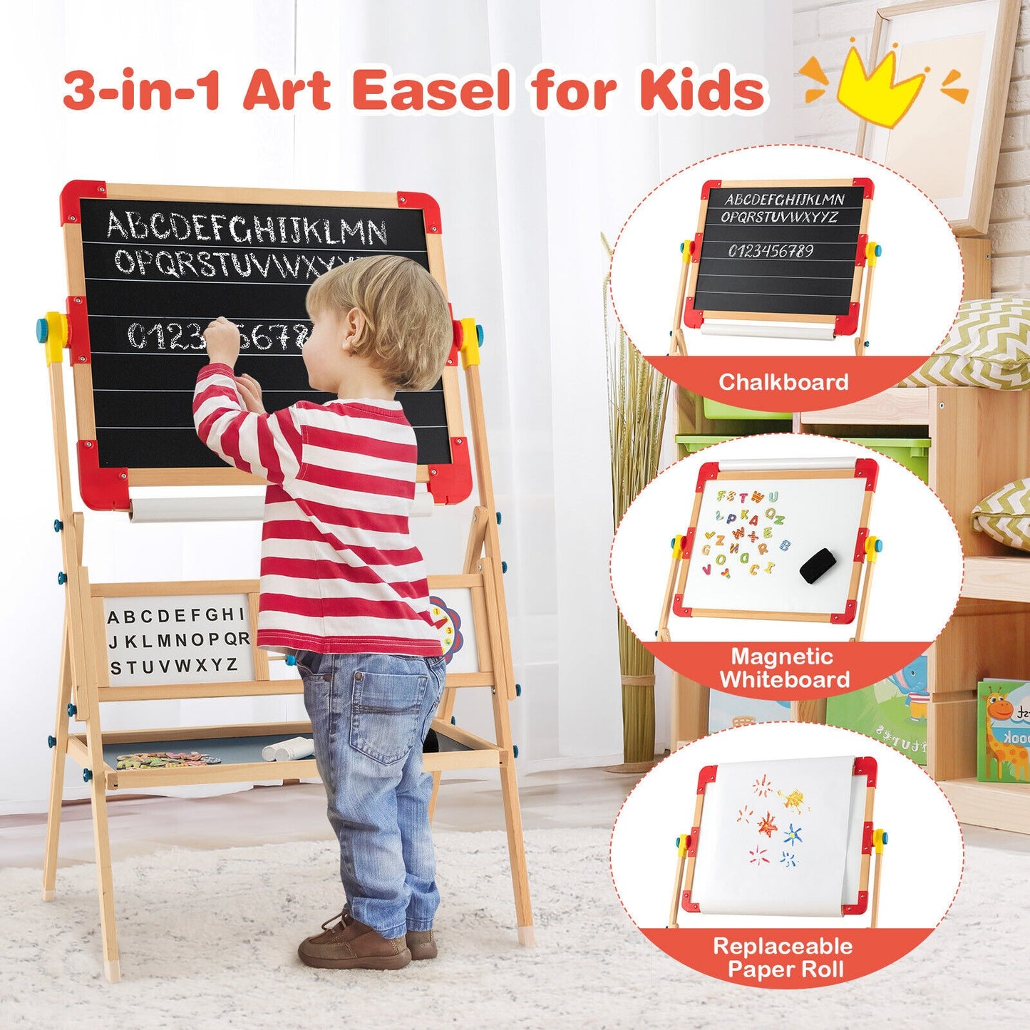 3-in-1 Wooden Art Easel for Kids with Drawing Paper Roll, Multicolor Art Easels at Gallery Canada