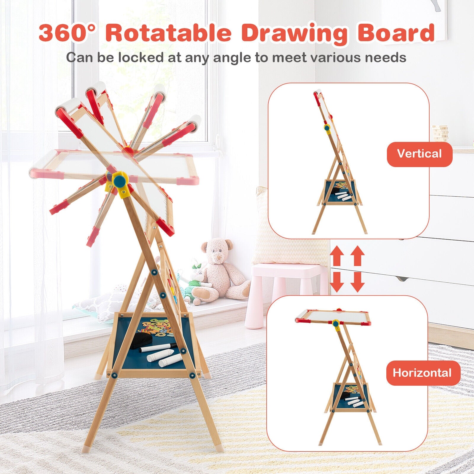 3-in-1 Wooden Art Easel for Kids with Drawing Paper Roll, Multicolor Art Easels at Gallery Canada
