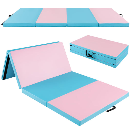 Folding Gymnastics Mat, With Carry Handles, Sweatproof Cover, Blue