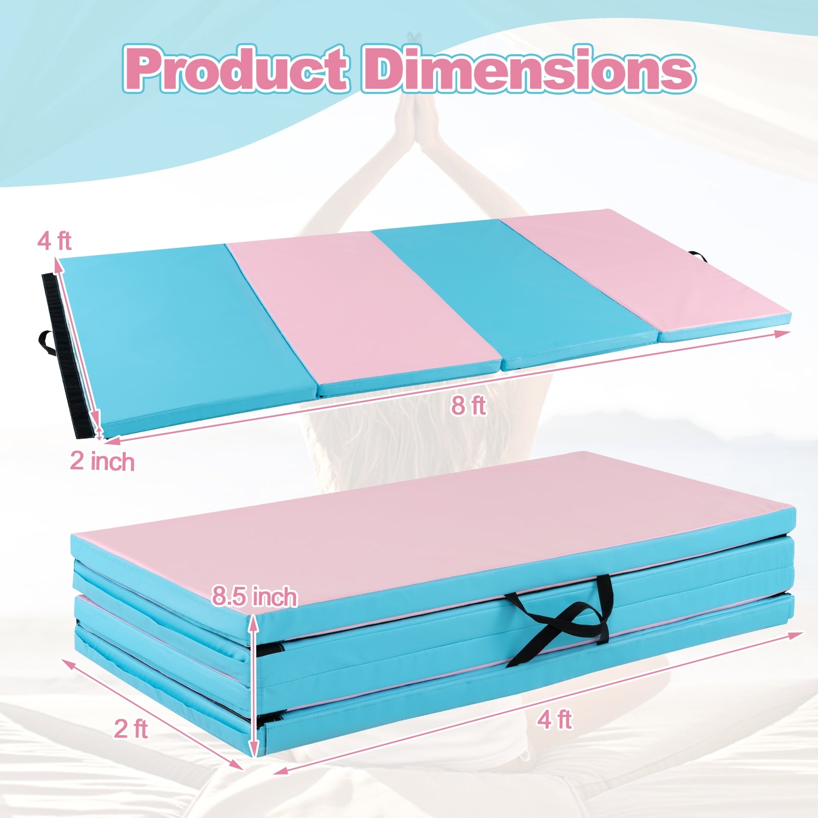 Folding Gymnastics Mat with Carry Handles and Sweatproof Detachable PU Leather Cover, Blue Yoga & Gym Mats at Gallery Canada