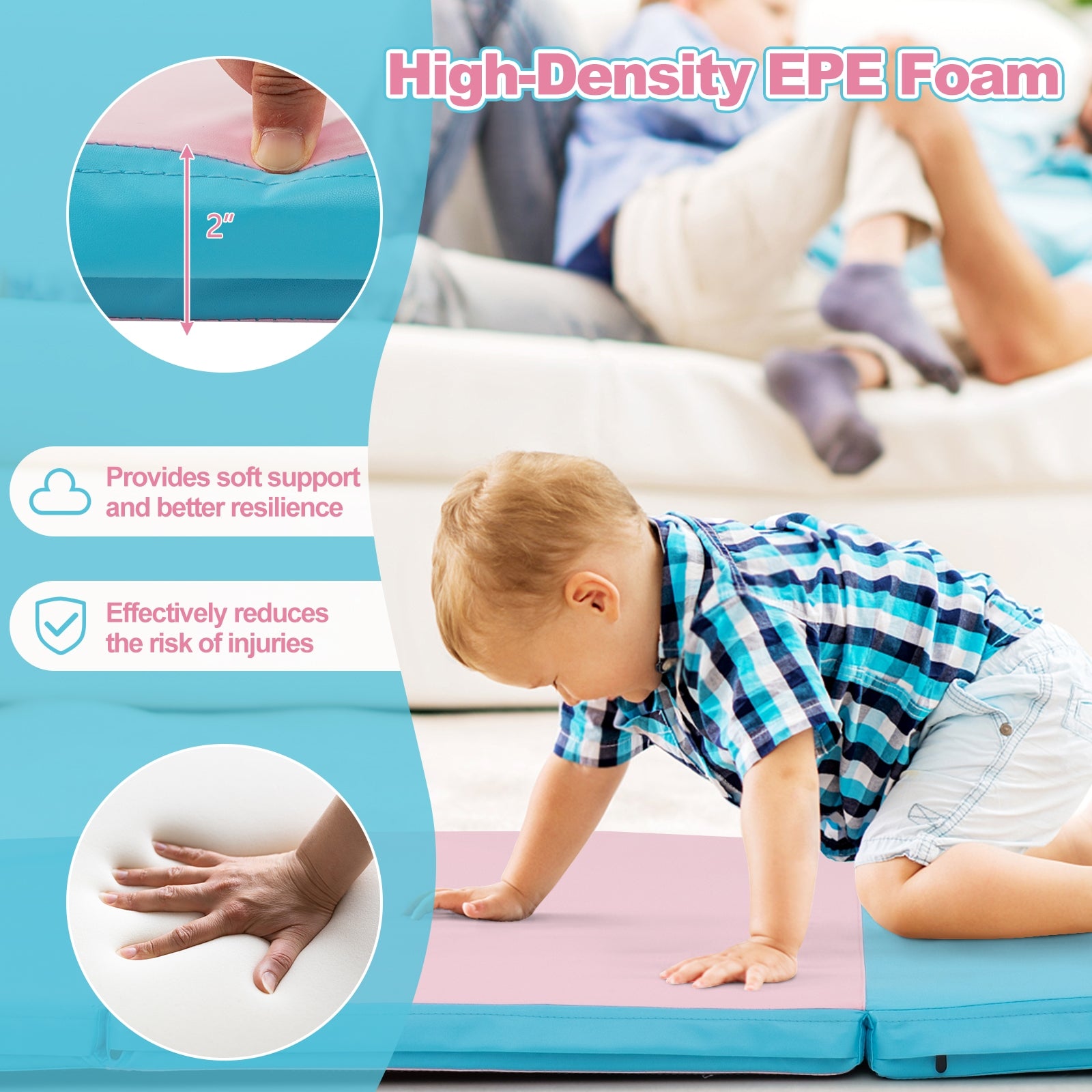 Folding Gymnastics Mat with Carry Handles and Sweatproof Detachable PU Leather Cover, Blue Yoga & Gym Mats at Gallery Canada