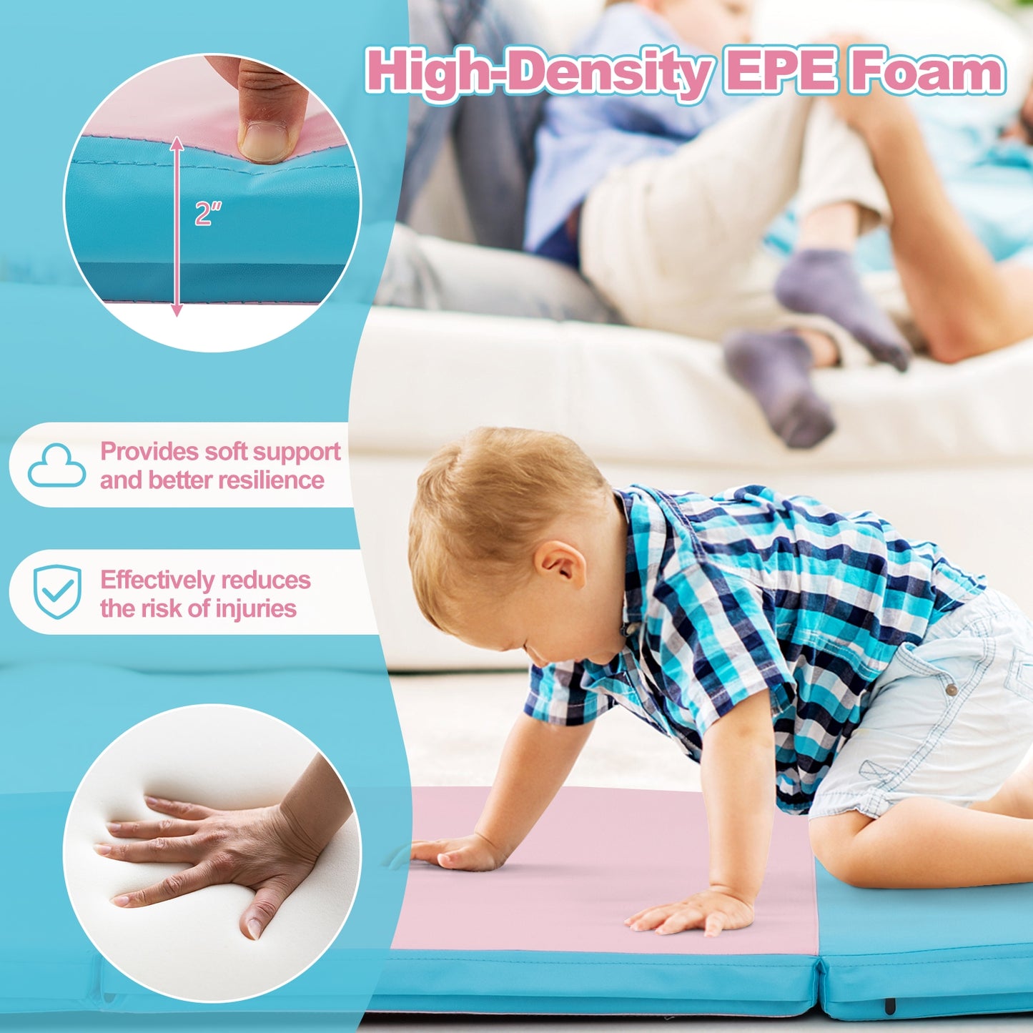 Folding Gymnastics Mat with Carry Handles and Sweatproof Detachable PU Leather Cover, Blue Yoga & Gym Mats at Gallery Canada